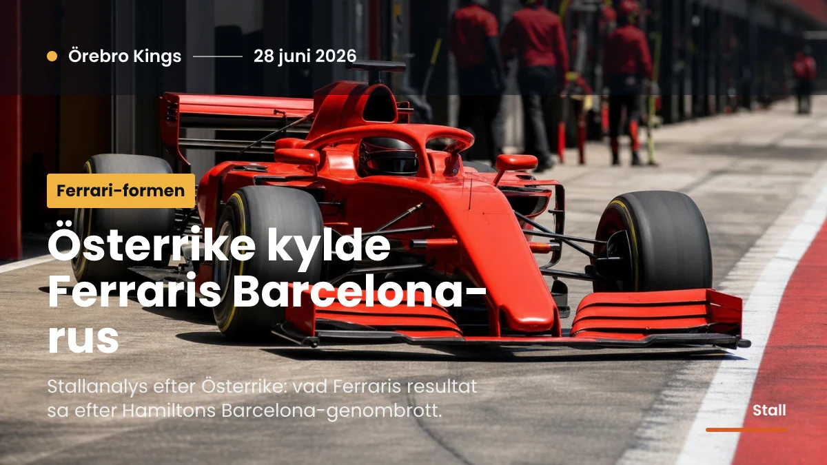 Generisk röd formelbil lämnar en depåmiljö under en F1-helg.