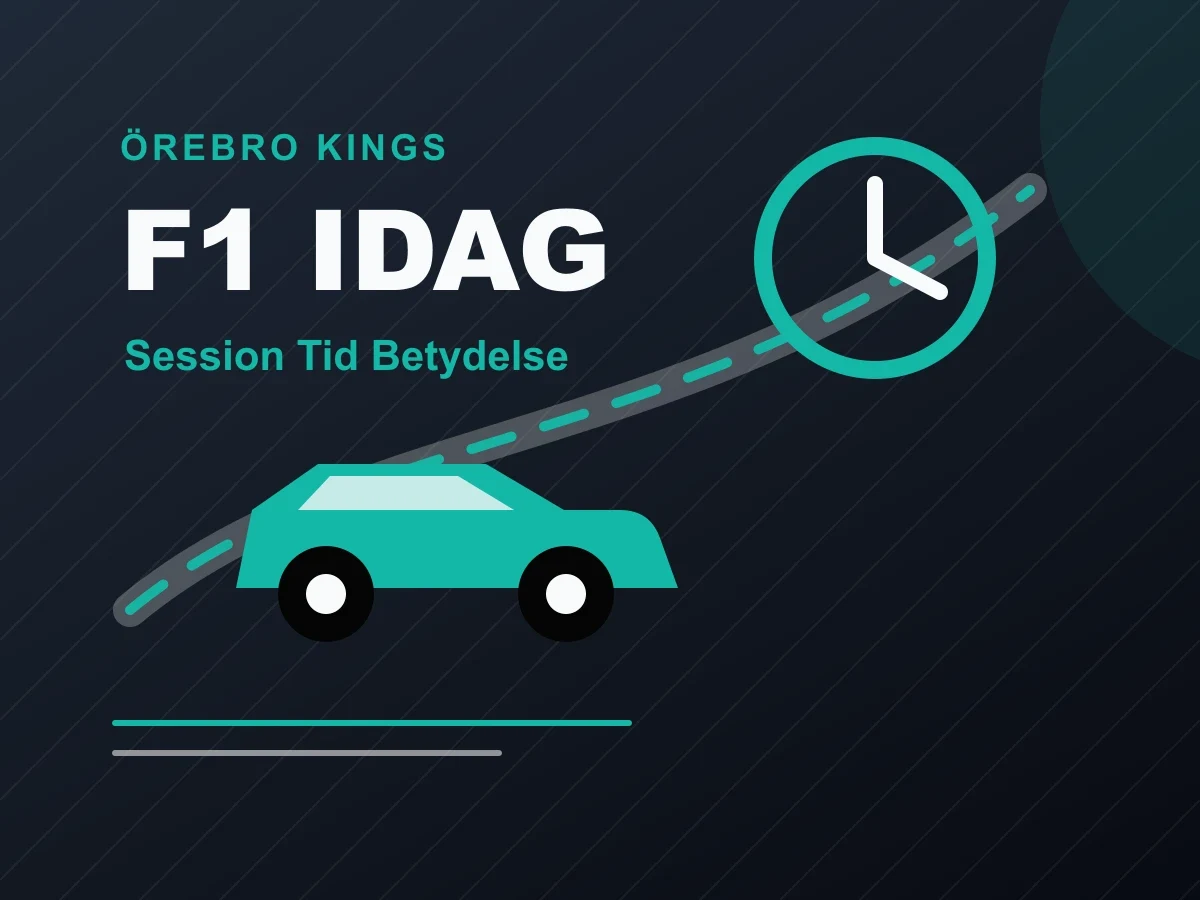 Illustrerad F1-kalender med klocka och racebana.